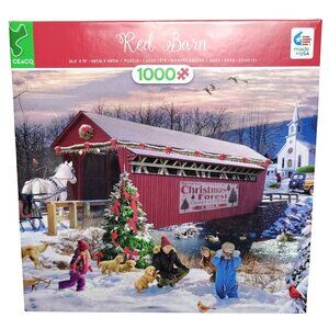 Ceaco 1000 Piece Red Barn New Jigsaw Puzzle with Winter Scene and Covered Bridge